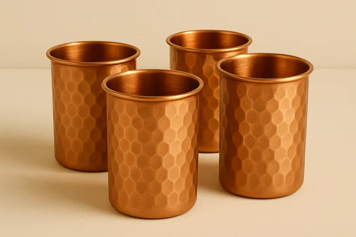 Copper Drinkware Set โ Jug, Bottle & 4 Glasses | Ayurvedic Wellness Kit