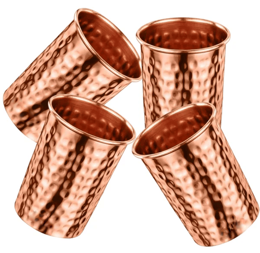 Set of 4 Ayurvedic Hammered Copper Glasses