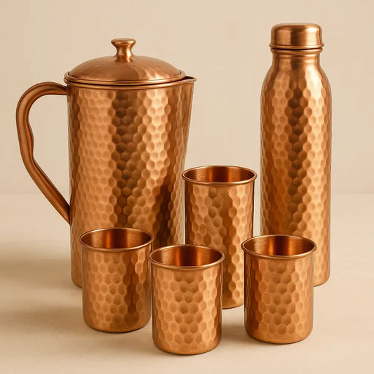 Copper Drinkware Set – Jug, Bottle & 4 Glasses | Ayurvedic Wellness Kit
